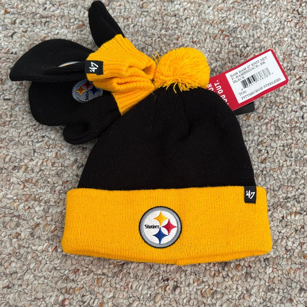 NWT! Pittsburgh Steelers Toddler Knit Hat and Mittens Set